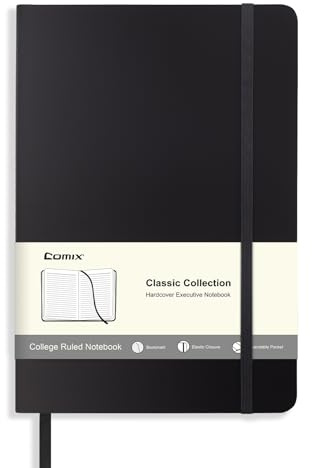 Comix Lined Journal Notebook for Women Men, Journaling Notebooks for Office School Home, 240 Pages, 5.5 x 8.3, College Ruled, A5, Hardcover, Black