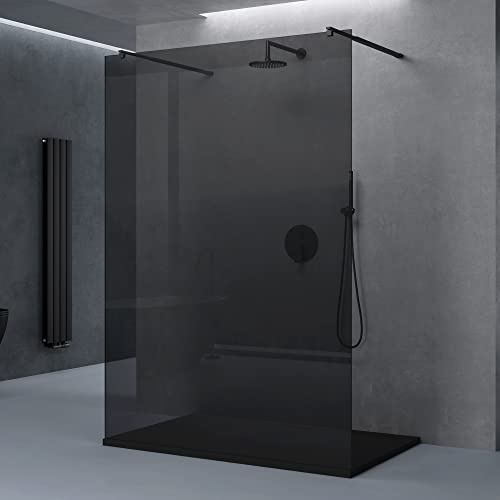 doporro Box Doccia Walk-In 80x200cm, Parete Doccia Anticalcare in Vetro Trasparente 8mm con Bracci Sostegni Telescopici in Acciaio MMBR3 Nero