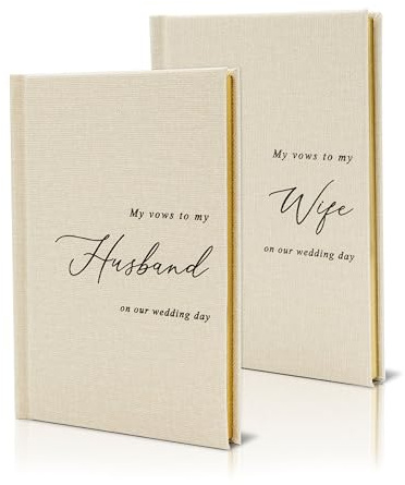 Vow-böcker med hårt omslag (set med 2) – My Vows to My Husband/Wife minimalistisk fickstorlek svart präglad bröllopsceremoni löfte om förnyelse av tal anteckningsbok eller dagbok, present till