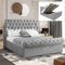 Grey Velvet Ottoman Bed Frame Gas Lift Up Bed Upholstered King Size Bed Frame, Wooden Slats Space Saving Bed Frame UKFR Bed Frame with Storage, 5ft Grey King Size Bed Frame No Mattress