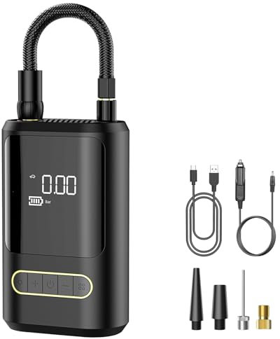 EVARY Mini Compresor Aire Portátil Coche,Batería 4000mAh | Inflador Eléctrico 150 PSI 4 Modos,Pantalla LCD Digital Luz LED – Ideal para Coche,Moto,Bicicleta,Scooter Balones
