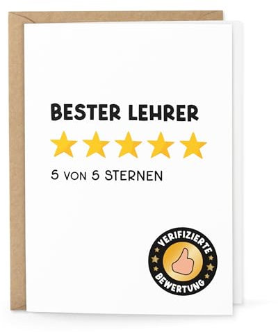 KuschelICH Dankeskarte Lehrer – Grußkarte mit 5 Sterne Bewertung – Geschenkidee für Lehrer, Schule, Abschluss, mit Umschlag, DIN A6