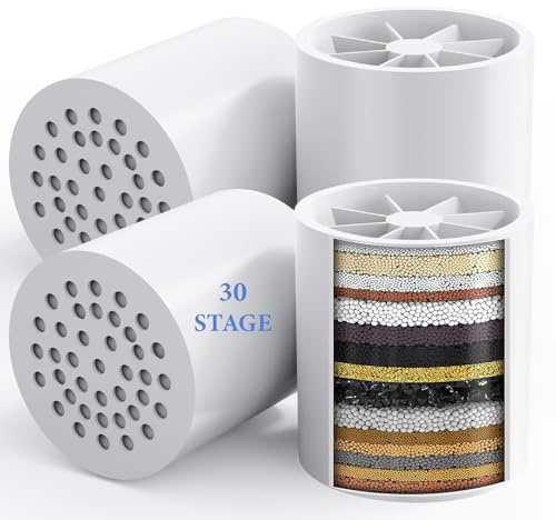 Confezione da 4 cartucce di ricambio per filtro doccia universale a 30 stadi - Rimuove cloro, metalli pesanti, ferro, sedimenti - Cartuccia filtro acqua doccia VeoryFly, compatibile con filtro doccia