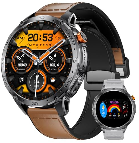 LIGE Montre Connectée Homme avec Appels Bluetooth-1,75 HD AMOLED Écran, 730mAh 110+ Modes Sport Smartwatch, Surveillance Fréquence Cardiaque/SpO2/Sommeil, Compatible Android iOS Cuir Noir