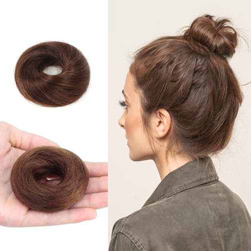 ARTGUTS Haarteil Mit Gummiband Dutt,Scrunchies für Glattes Haar für Frauen,Elastisches Haarteil mit Gummiband,Synthetisch Haarverlängerung Haardutt für Damen Mädchen(Hellbraun)