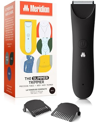 Meridian Slimmer Trimmer, Pubic & Body Hair Trimmer, Bikini Hair Removal, No Nicks, Razor Burn, No Ingrowns, Ergonimic Design, Wet/Dry Tech, LED Spotlight, Onyx