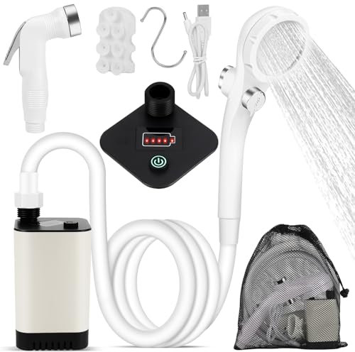Diealles Shine Camping Dusche mit Pumpe, Tragbare Campingdusche mit Storage, Outdoor Dusche mit 5200mAh-Akku, Mobile Dusche für Reisen, Garten, Autowaschen