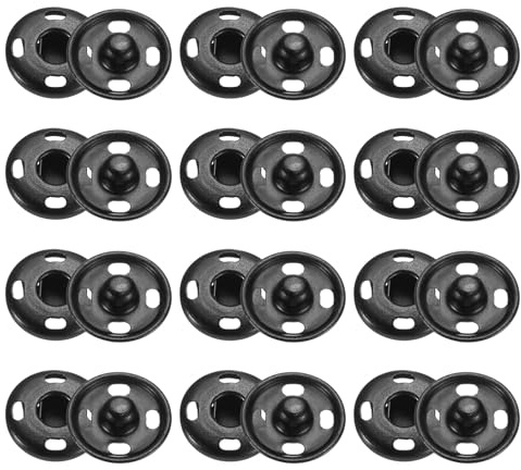 QUARKZMAN 50 set sömbara tryckknappsset, 15 mm sömnadstillbehör metallknappar, pysselknappar, ersättningsknappar, syknappar för jacka, kläder, jeans, väskor, plånbok, handväska, knappar, mattsvart