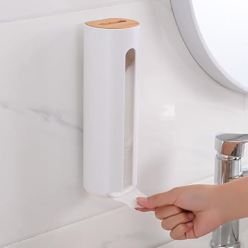 Contenitore per dischetti di cotone, dispenser per dischetti di cotone, montaggio a parete con coperchio in legno, per bagni di batuffolo di cotone, per cosmetici, bagno, tavolo da toeletta, accessori