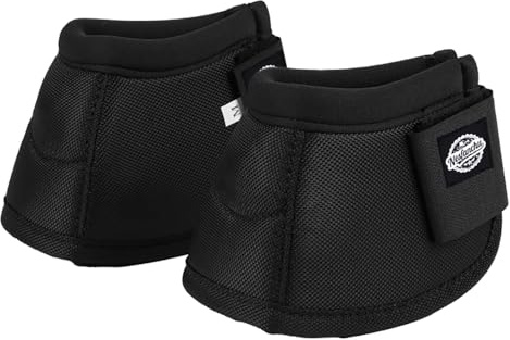 Nesfanchu Protective Bell Boots for Horse, Shock Absorbing Hoof Protective Overreach Boot with Anti-Spin Fastening Optimal Protection,Durable & Comfortable,Quick Wrap Hook & Loop (Black, Medium)