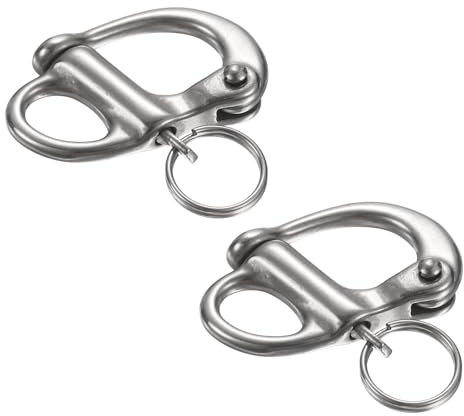 PATIKIL Quick Release Shackle 35mm, 2Pcs 316 Stainless Steel Fixed Bail Snap Shackle Boat Sail Connector for Outdoor Camping Nautical Ships Industrial Hoisting Pet Chains, Silver