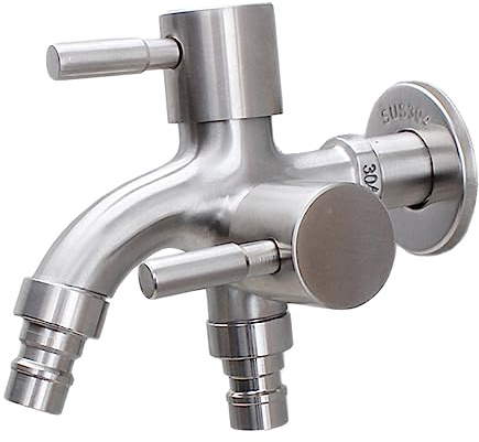 SOPOTUTU Rubinetto in Acciaio Inox Doppia Uscita Con Valvole Sicuro e Antileak Per Lavatrice Giardino e Lavandino Facile Da Installare e Resistente