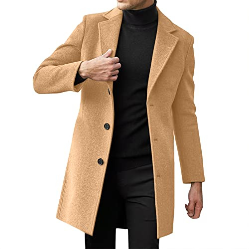 Cappotto a loden da uomo, in lana, invernale, cappotto tradizionale, lunghezza media, cappotto di lana da uomo, cappotto corto alla moda, giacca invernale per lavoro, tempo libero, cachi, L