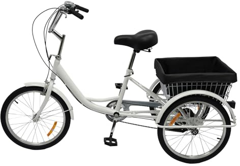 Jerool Tricycle de 20 Pouces pour Adultes,vélo,vélo de Charge à 8 Vitesses avec Panier à provisions,Velo Adulte,adapté pour la Ville, la Plage et Les Pistes cyclables