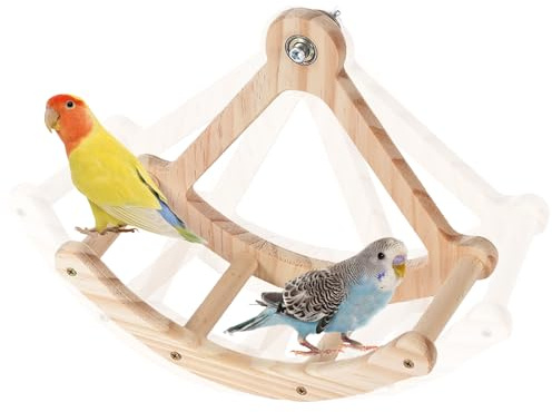 YALiya Balançoire en Bois en Forme d'oiseau– Perchoir Interactif pour Perruches, Cockatiels, Conures – Jouet Naturel pour Cage, Équilibre et Stimulation Mentale, Un Style Unique de Bateau Pirate