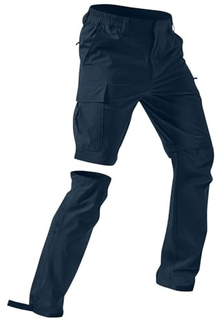 Mens Zip Off Pants to Shorts Hiking Pants Men Breathable Zip-Off for Outdoor Hunting Camping Baggy Trousers with 6 Deep Pockets Pantalones Senderismo Hombre Navy L