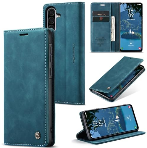Sojlecyu Cover per Samsung Galaxy A56 5G Custodia, a Libro Portafoglio in Premium Pelle PU Porta Carte Flip Case Supporto Protezione Case Cover per Samsung Galaxy A56 5G, Blu verde