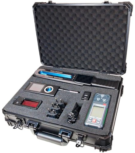 Kit Professionale Antispia con Valigia 4 Rilevatori per Microspie Radio, GSM, GPS, Telecamere, Wifi + 3 Dispositivi per Allenamento + Videoguida Frequenze 5MHz-8GHz, EMF, Per Bonifiche Ambientali