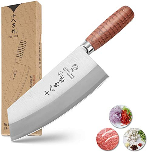 SHI BA ZI ZUO Coltello da chef Mannaia per verdure cinese da cucina Coltello in acciaio inossidabile da 7 pollici di classe superiore con design ergonomico, comodo manico in legno