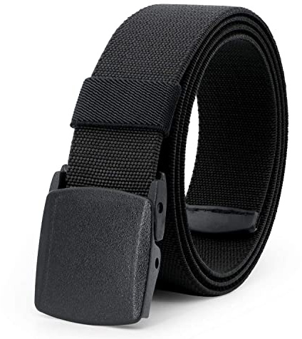 JASGOOD Elastic Stretch Belt for Men Outdoor Sports Work Nylon Canvas Web Mens Elastic Belt with Plastic Buckle, Black, Fit Pants Below 44
