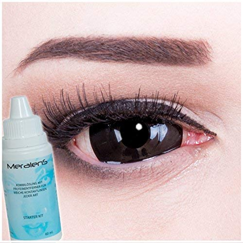 Black Sclera 22mm Kontaktlinsen in schwarz, weich ohne Stärke, 2er Pack inkl. 60ml Pflegemittel - Top-Markenqualität, farbige angenehm zu tragen und perfekt zu Halloween oder Karneval