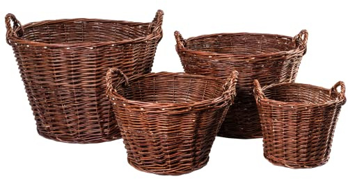 Weidenkorb 7-GRÖßE Kaminholzkorb Kartoffelkorb Obstkorb Füllkorb Kiepe Gartenkorb (Ø 40 cm)