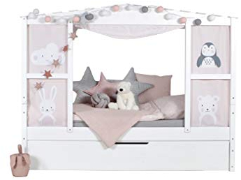 TiCAA Hausbett mit Bettkasten Amelie Kiefer Weiß