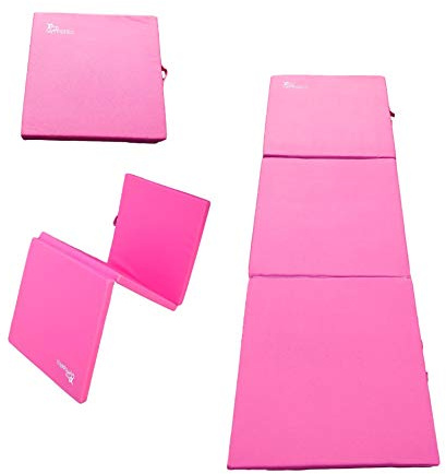 5 Star TD Gymnastics Mat 2x6 Tri-Fold 2 Thick Folding Exercise Tumble Mat with 2 Carrying Handles for Gymnastics, Yoga, Aerobics, Mixed Martial Arts, Home Gym Exercise Workout Mat Pink