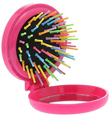 Mini pettine rotondo pieghevole da donna con specchio compatto spazzola per capelli pop up pennello Decor Candy colorato a conchiglia airbag pettine rosa 1 PZ elegante e popolare durevole