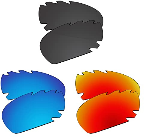 EZReplace Verres de rechange pour lunettes de soleil Oakley Jawbone ventilées (verres polarisés) – Compatible avec monture Oakley Jawbone ventilée (noir carbone + bleu glacier + rouge feu), Noir
