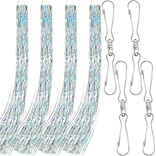 4 Pcs Laser Mylar Windsock Wind Socks Outdoor Heavy Duty Bird Scarer Windsock Mylar Spinner Hanging Decoration Bird Deterrent with Rotating Hooks Wind Sock Woodpecker Deterrent Windsock Pole