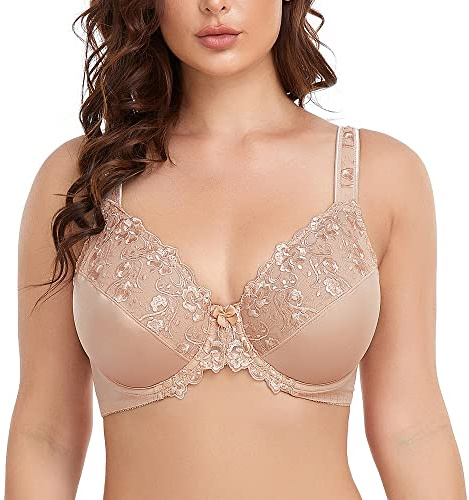 Ayigedu UK Women's Underwire Bra Non Padded Plus Size Full Coverage Minimizer Bras 40-DD Beige