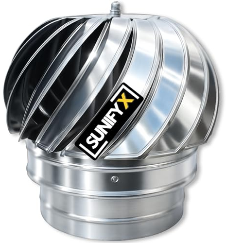 SUNIFY Comignolo Girevole Acciaio Inox – Aspiratore Eolico Antifumo per Camino e Canna Fumaria, Migliora il Tiraggio del Camino, Cappello Camino Rotante Antivento per Stufa e Ventilazione – Ø200 mm