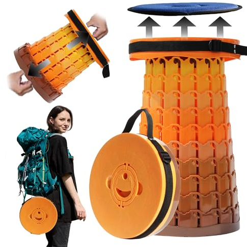 PLOGGING Upgrade XXL Collapsible Stool mit Kissen, tragbare Hocker für Erwachsene, stabilerer Klappstuhl mit Ladungskapazität 1000 Pfund, einziehbarer Campinghocker für Outdoor, Wandern, Reisen