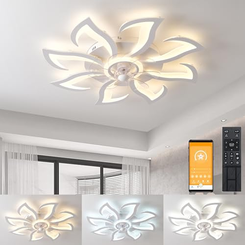 MYYCX Ventilatore da Soffitto con Luce e telecomando, Dimmerabile LED Plafoniere, Lampada da soffitto con Ventilatore Regolabile 6 Velocità/Reversibili, Memoria, Tempistica (80cm/9 Luce)