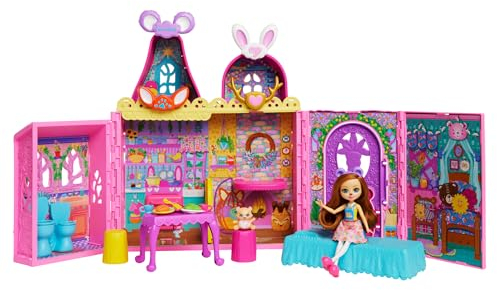 Enchantimals-Freundschaftsspielhaus, Puppenhaus mit Möbeln, 1 Puppe und Haustierfreund, Tierspielzeug mit 7 Spielbereichen und 24 Accessoires, HXL53