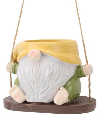 Msiud Fioriera Sospesa con Gnomo Senza Volta, Decorativo Vaso Appeso per Esterno con Catena in Resina Resistente Fioriera da Balcone e Giardino per Piante Grasse Cactus e Erbe Aromatiche