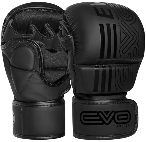 EVO Fitness MMA Handschuhe Herren Damen Leder Sparring Karate Taekwondo Grappling Muay Thai Handschuhe Kampfsport Training UFC Käfigkampfhandschuhe Boxen Kampf Sport Kickboxen (Schwarz, L)