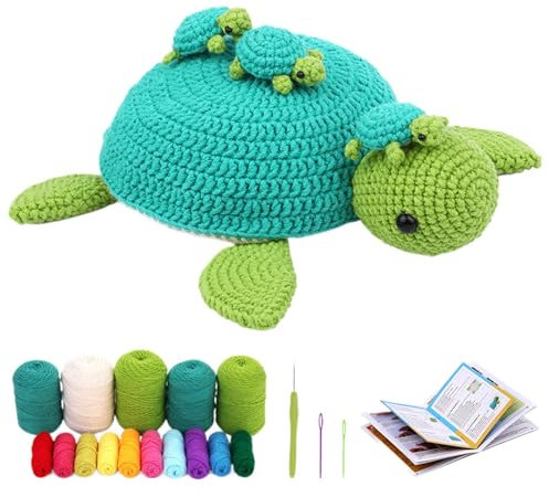 WOGXN Häkelpaket für Anfänger - Häkelset Für Anfänger - Häkeln Tiere D-IY Kit Schildkröte Häckeln Stricken Set Tiere Häkel Zubehör Für Geschenk Crochet Strickset Mit Schritt-für-Schritt-Anleitungen