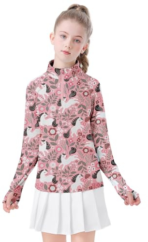 Girls Long Sleeve Polo Uniform Shirts Half Zip Golf Top Horse Riding Camping Shirt Kids 8-10 Years