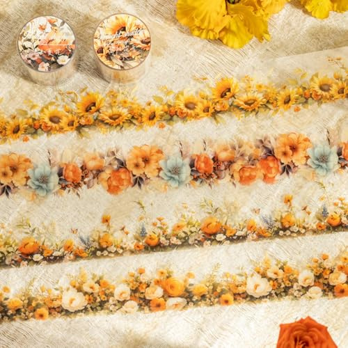 Arpaper Washi Tape Stickers-set, scrapbooking tillbehörsklistermärken, 4 rullar PET-blommor, estetiska klistermärken, dekorativa för journal, bullet journal, tillbehör, fotoalbum, mobil telefon,