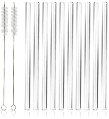 12 Cannucce E Spazzole Riutilizzabili In Vetro Borosilicato, Di Dimensioni 7 Pollici X 8 Millimetri, Tra Cui 10 Tubi Dritti E 2 Spazzole Per Cannucce, Per Succhi, Caffè E Cocktail
