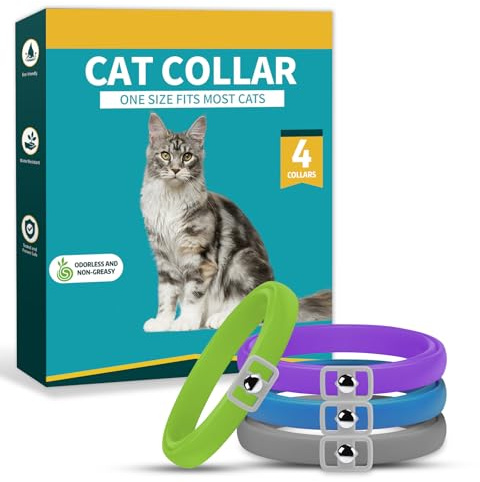 Enchvi 4 Pack Cat Collars, Comfortable Soft Rubber Cat Collar, Adjustable Waterproof Collars for Cats and Kittens - Large Medium Small Cats - Grey & Blue & Purple & Green (38cm)