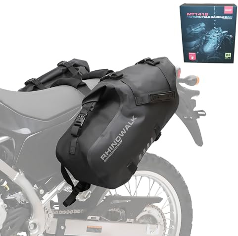 Rhinowalk motorcykel sadelväska bakväska vattentät motor sidoväska bagageväska bakhjulsväska PVC presenning, rulllås, för resor, utomhus och vardag 18 l (9 l x 2)