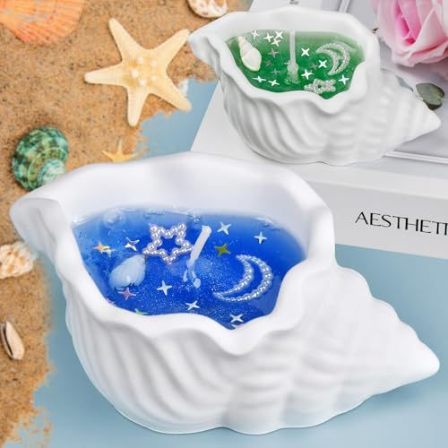 Bougies Parfumées Lavande en Forme de Coquillage –2 Bougies Décoratives avec Perles et Étoiles – Idée Cadeau pour Femme, Maman, Fille, Sœur – Bougie Aromathérapie Fête des Mères, Anniversaire, Noël