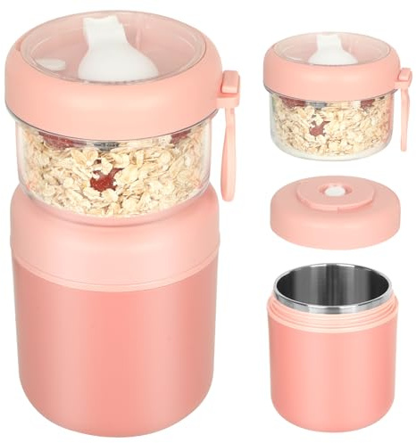 JASTOO Grande Contenitore per Cereali in Acciaio Inox da Asporto, Bicchiere per Yogurt 530ml+330ml Contenitore per Cereali Portatile Antigoccia, Porta Cereali per il Pranzo, Porta Cereali per la
