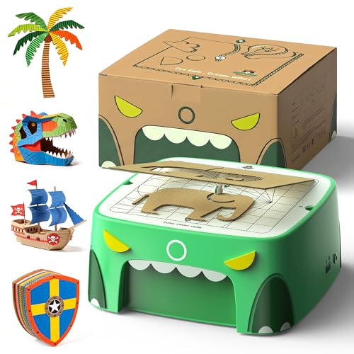 Upgraded Dinosaur Kids Cardboard Cutter for Ages 3+, Safe Bladeless Power Tool for Cardboard Crafts, DIY STEM & STEAM Educational Construction Kit, Creative Upcycling Gift for Boys & Girls
