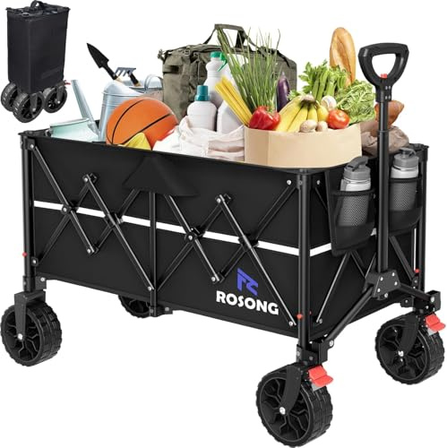 ROSONG Carro Playa Plegable 150L Carro Plegable con Ruedas Grandes Extraíbles Carro Transporte Compacto para Playa Camping Compra Jardín, Negro
