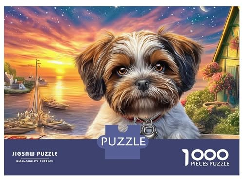 Puzzle Shih Tzu 1000 pièces, décor de Village, encadrable, 70 x 50 cm, idéal pour Les activités de Groupe, Les Voyages et Les Loisirs d'intérieur. À encadrer ou à Partager.