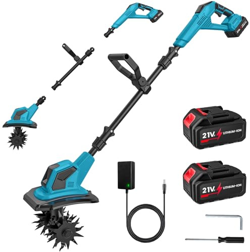 Motobloque eléctrico de 21 V, motocultor inalámbrico 600 W con 2 x 4,0 Ah Baterías, ancho de trabajo 17 cm, profundidad de trabajo 24 cm, 360 TR/Min, motorista eléctrica para jardín y patio